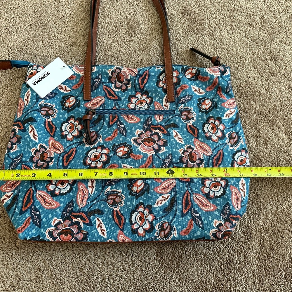 Sonoma Goods For Life Canvas Tote Bag Floral Blue NWT - Picture 5 of 7